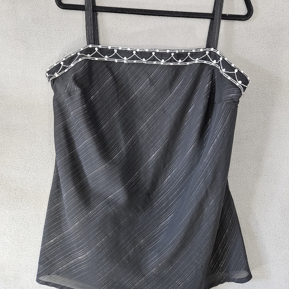 Cato Woman Plus 18/20W Square Neck Tank Top Black Silver Metallic Shirt Y2K Flow